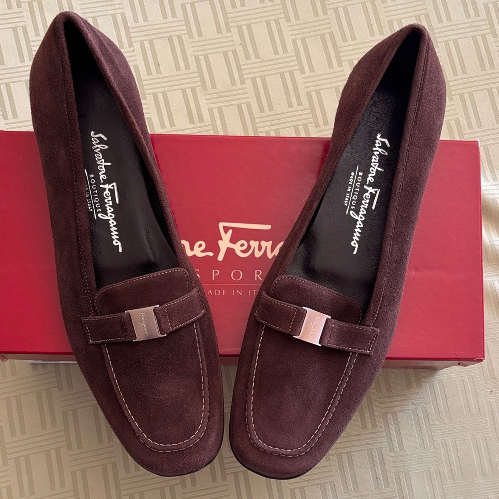 Salvatore Ferragamo Women's Dark Brown Suede Loafers